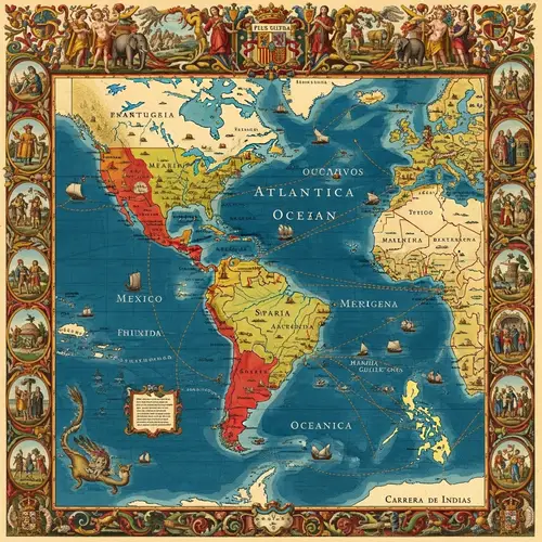 Spanish Empire Map: Territories, Cities, Trade Routes | 16th Century