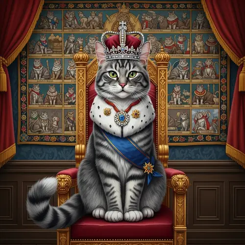Regal Feline Monarch on Grand Throne | Exquisite Power & Wisdom