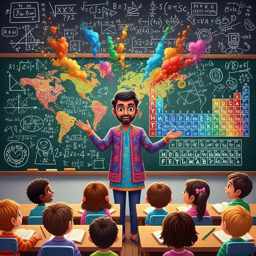 Whimsical Teacher Illustration - Colorful and Vibrant Setting