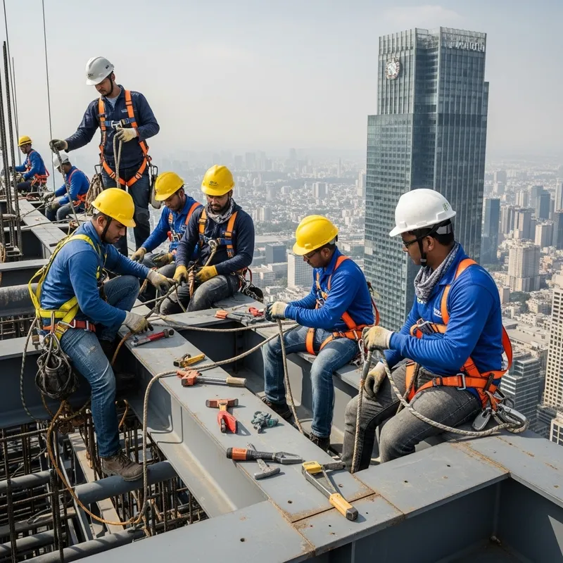 Construction Workers on Skyscraper Building