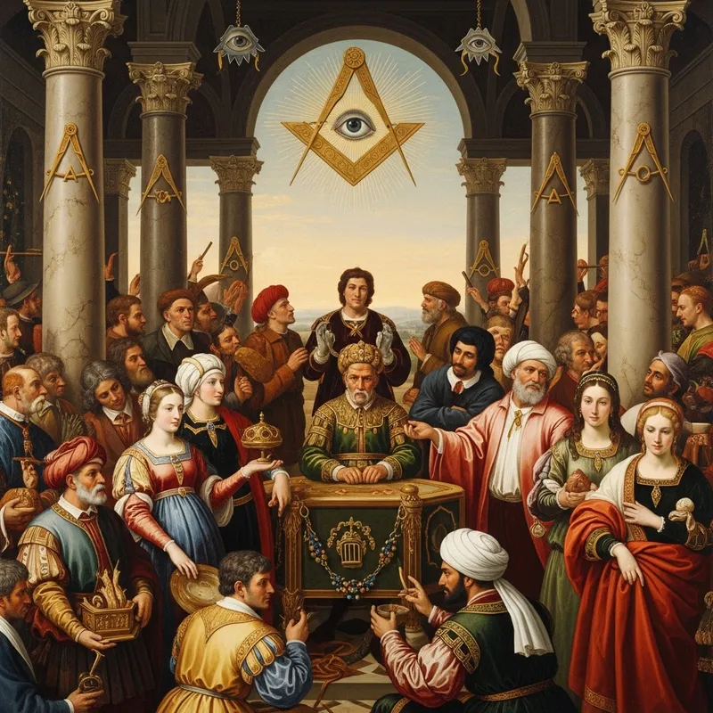 Renaissance Masonic Holiday Symbolism Oil Painting