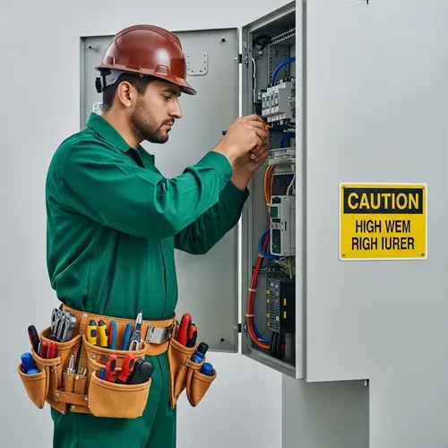 Professional Hispanic Electrician Working on Electrical Panel