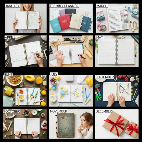 Yearly Planner Collage: Monthly Themes for Organization