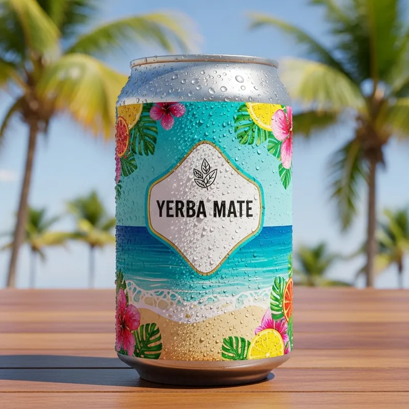 Vibrant Tropical Beach Yerba Mate Can Refreshment