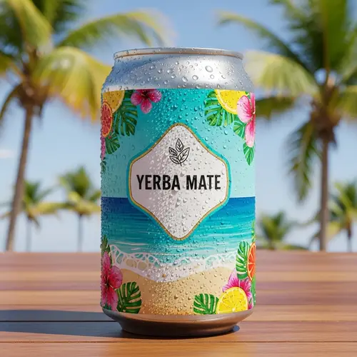 Tropical Beach Inspired Refreshing Silver Yerba Mate Can