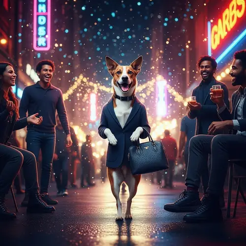 Night City Dog - Photorealistic Urban Scene with Human-Like Dog