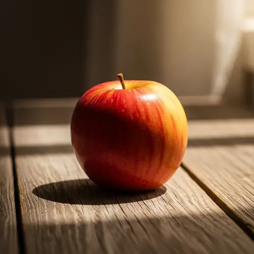 Ripe & Juicy Red Yellow Apple on Rustic Wooden Table