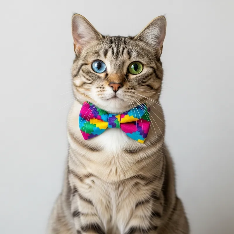 Charming Cat with Blue and Green Eyes & Bowtie