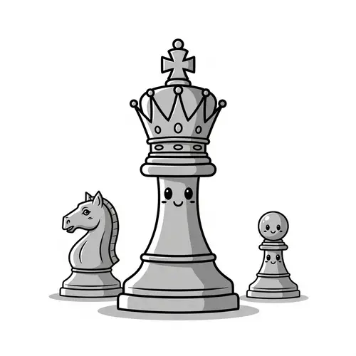 Adorable Cartoon Style Chess Pieces for Children's Drawing Book