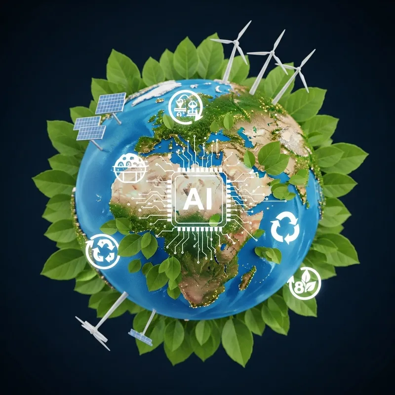 Sustainable Future: AI-Powered Green Globe & Energy Symbols
