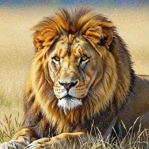 Majestic Lion in Vibrant Pointillism - Artistic Wilderness Portrait