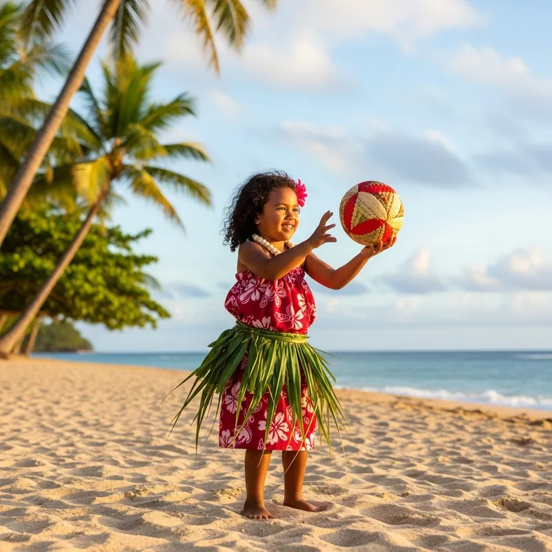 Fijian Girl Playing on Sandy Beach