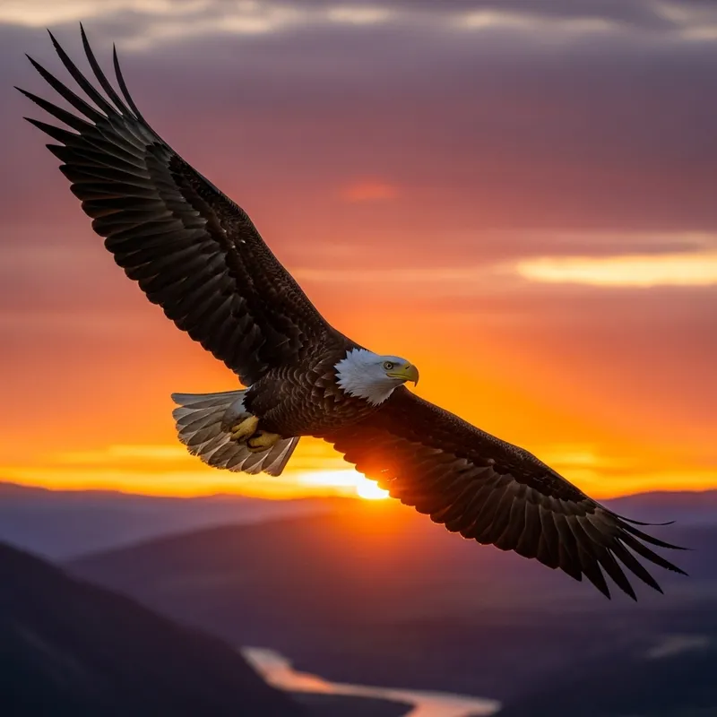 Majestic Eagle Soaring in Sunset Sky - Breathtaking Nature Capture