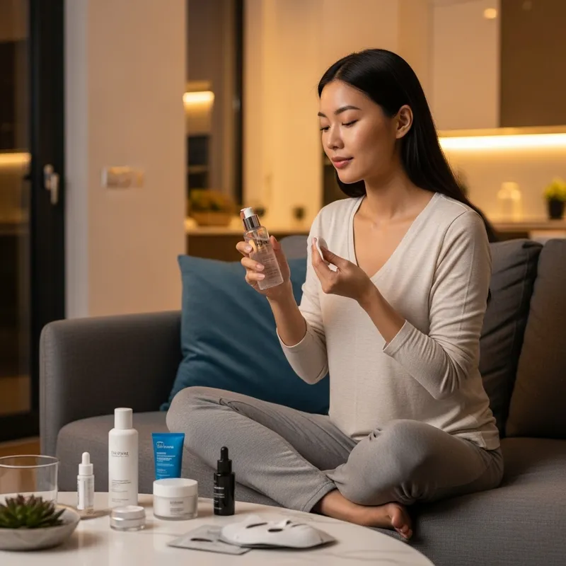 Effective Evening Skincare Routine with a Woman on Sofa