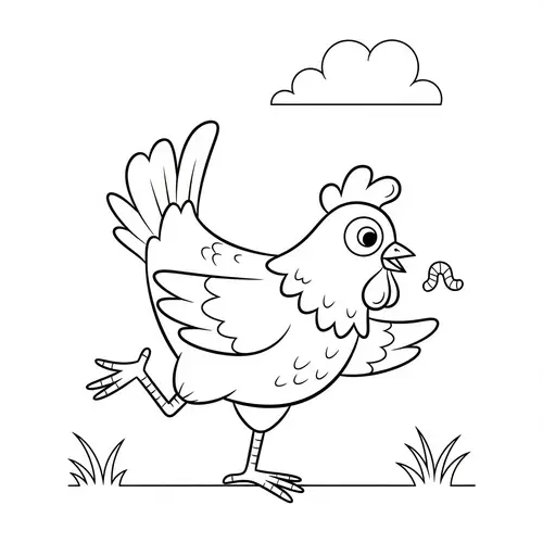 Playful Chicken Illustration for Kids Coloring | Black and White Art