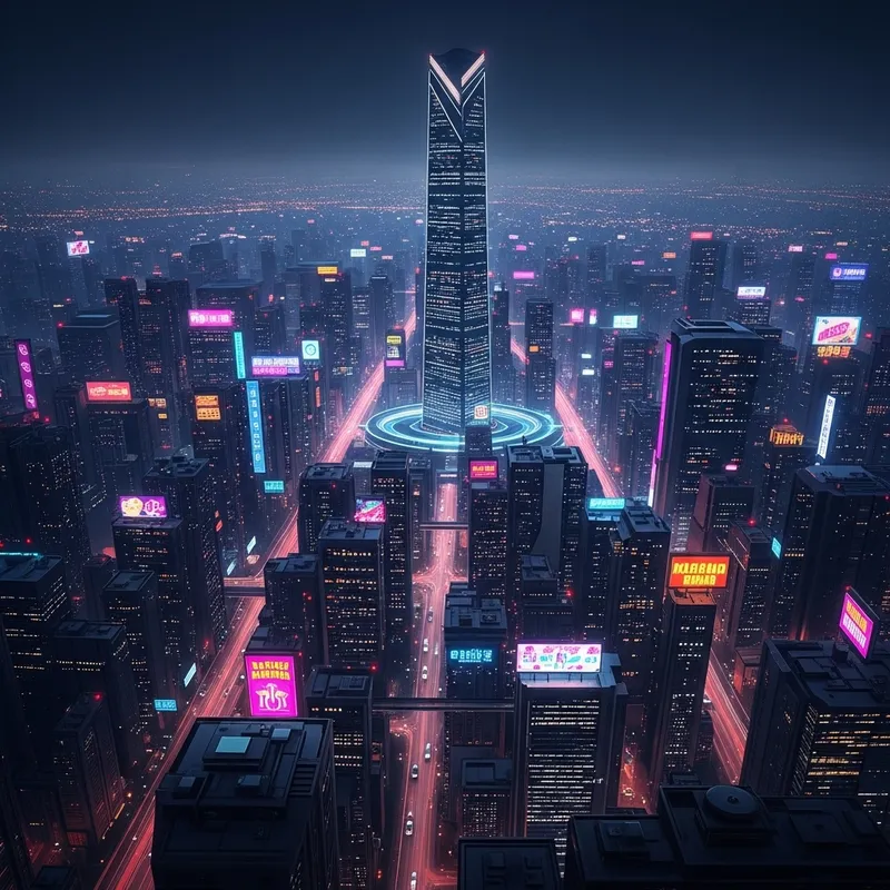 Cyberpunk Neon Cityscape with Publicis Tower Cyberpunk Neon Cityscape with Publicis Tower