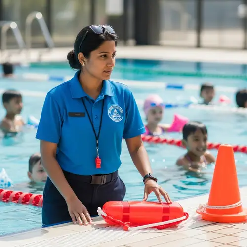 Female Aquatic Supervisor Ensuring Pool Safety | Website Name