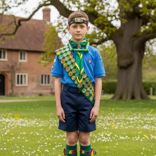 Classic British Cub Scout Uniform Displaying Achievements