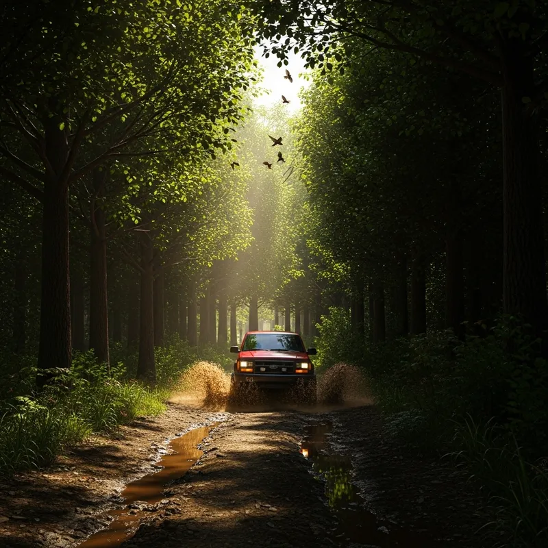Off-Road Trail in Verdant Forest | Adventure Scene