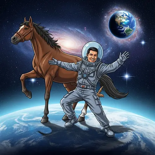 Hispanic Truck Driver Dances with Space Horse | Cosmic Illustration