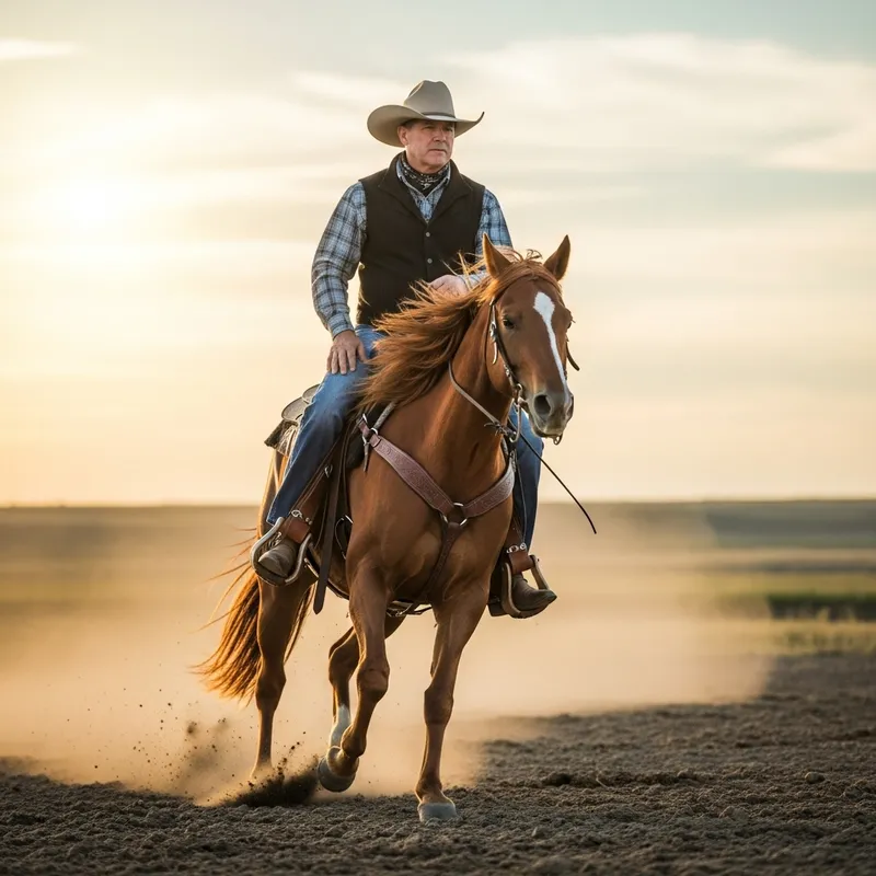 Cowboy Riding Horse in the Wild West Prairie
