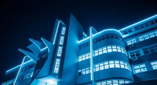 Portugal Republique School: Futuristic Soviet Aesthetic with Neon Lights