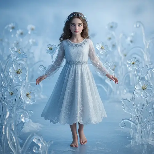 Enchanting Caucasian Girl in Shimmering Ice Dress | Ethereal Beauty