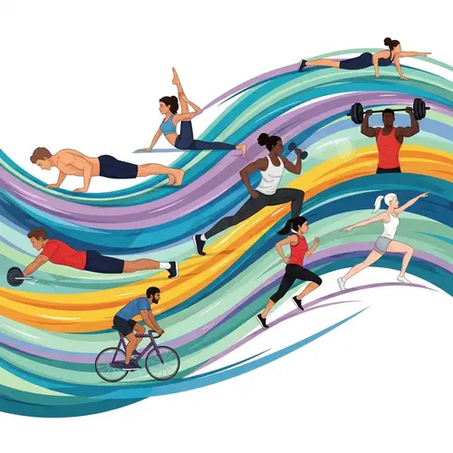 Dynamic Curves: Vibrant Illustration of Exercisers in Motion