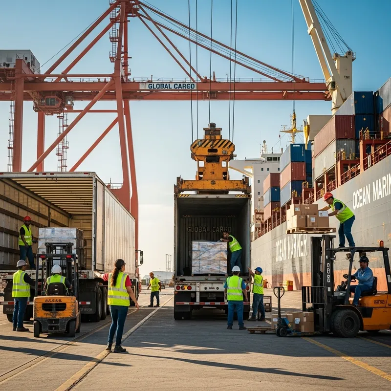 Loading Goods into Freight Truck, Container, and Cargo Ship Loading Goods into Freight Truck, Container, and Cargo Ship