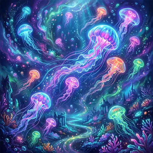 Mystical Underwater Scene with Glowing Jellyfish