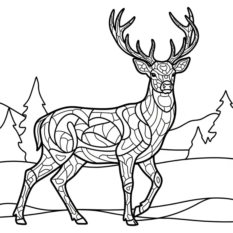 Deer Coloring Book Image with Thick Lines