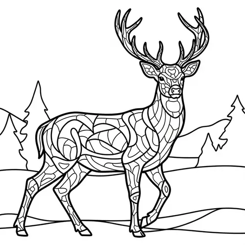 Deer Coloring Book Image with Thick Lines