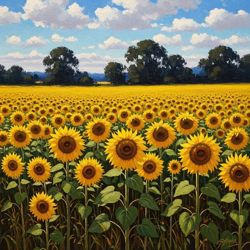 Vast Sunflower Field in Impressionist Style