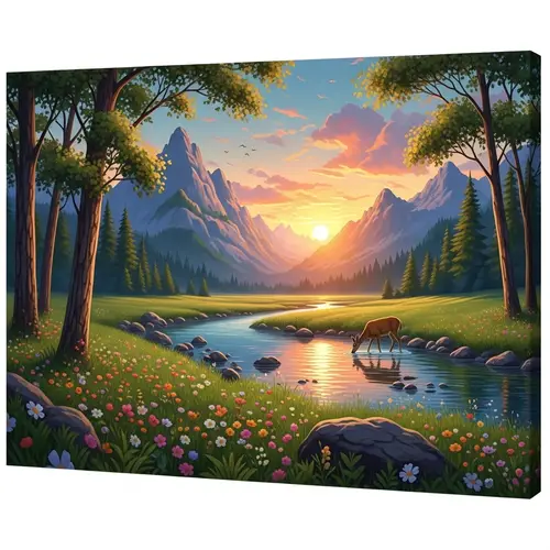 Tranquil Sunset Landscape with Mountain Range Views