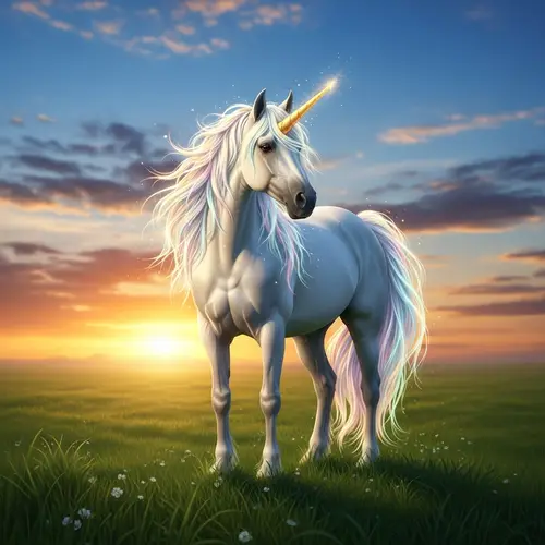 Magical Unicorn in Viridescent Meadow | Enchanting Fantasy Scene