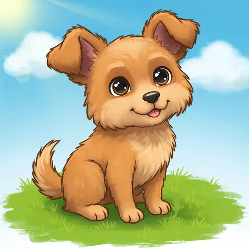 Cute Cartoon Puppy with Big Ears and Fluffy Fur