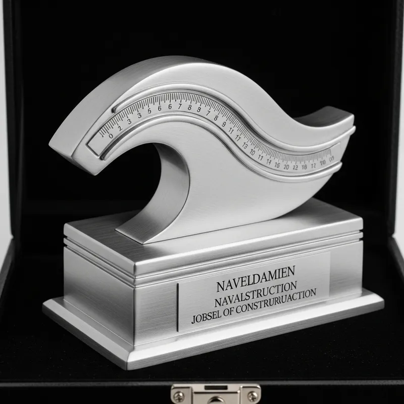 Sleek Metal Wave & Ruler Trophy Design | Brushed Stainless Steel