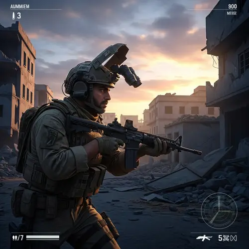 Immersive First-Person Shooter Video Game Scene