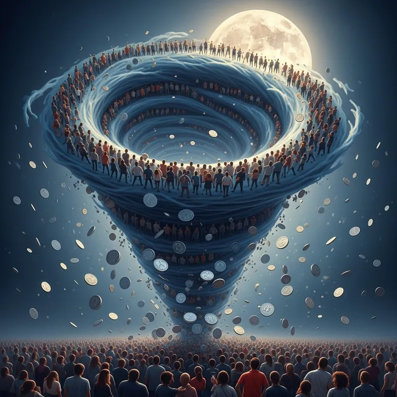 Transforming Vortex Turns People into Shiny Silver Coins, Cartoon