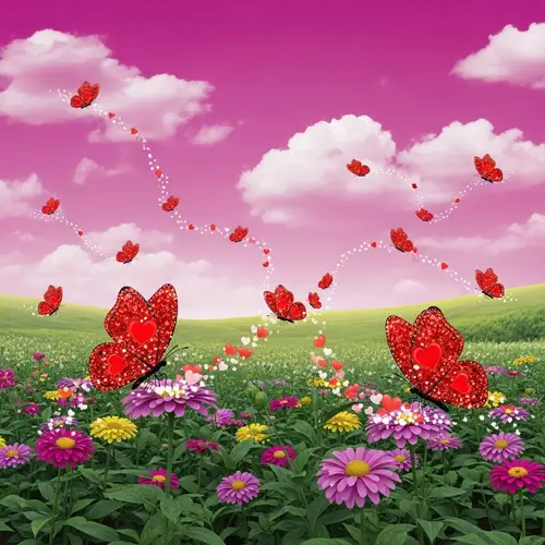 Butterflies Kissing Flowers: A Romantic Garden Scene