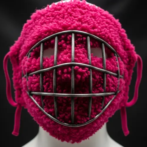 Fuchsia Fluffy Fabric Face Mask with Metal Bars Design