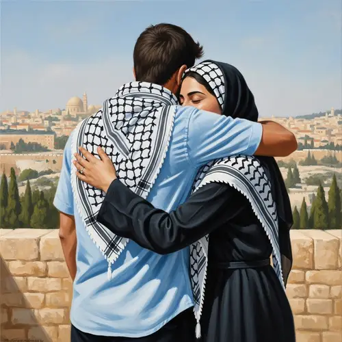Unity and Peace: Israeli Man and Palestinian Woman Embrace in Jerusalem