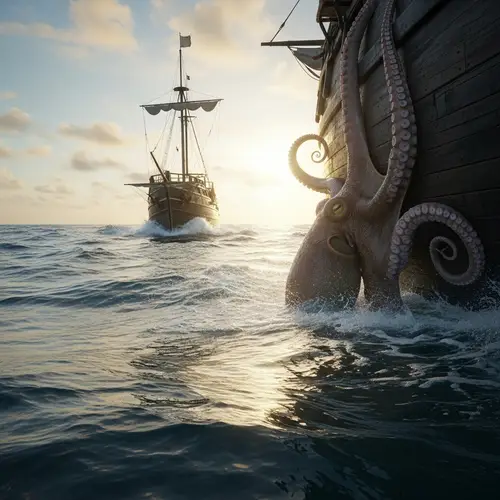 Realistic Encounter - Octopus Clinging to Ship
