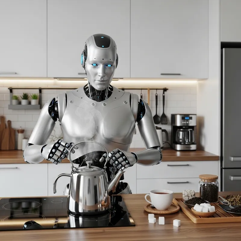 Robot Making Tea in Modern Kitchen