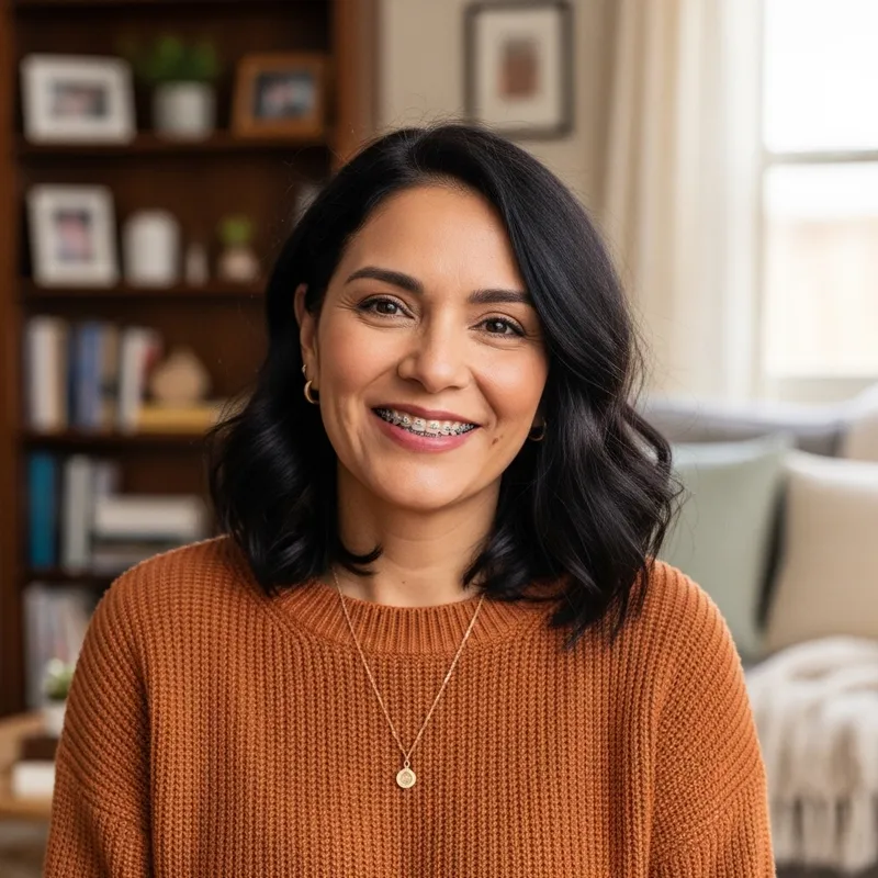 Smiling Mature Hispanic Woman with Braces