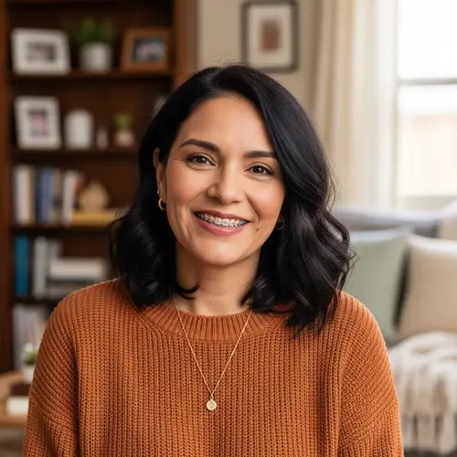 Smiling Mature Hispanic Woman with Braces