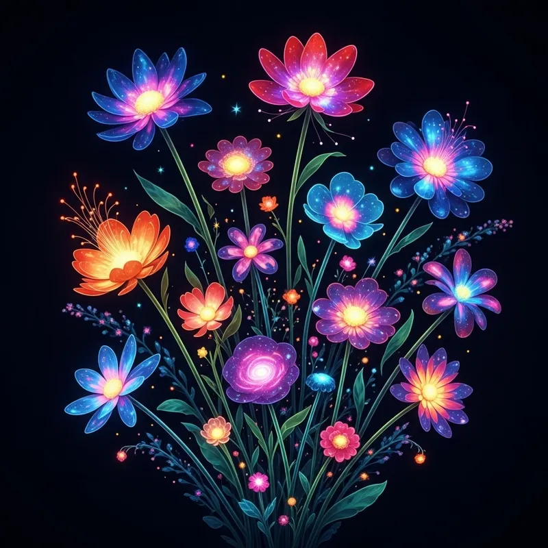 Vibrant Abstract Flowers: Dreamlike Cosmic Bouquet