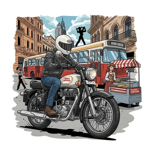 Thrilling Action: Motorcyclist Riding Royal Enfield in Vibrant Comic Book Style
