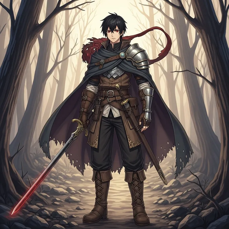 Anime Medieval Fantasy Adventurer: Black Hair & Red Eyes