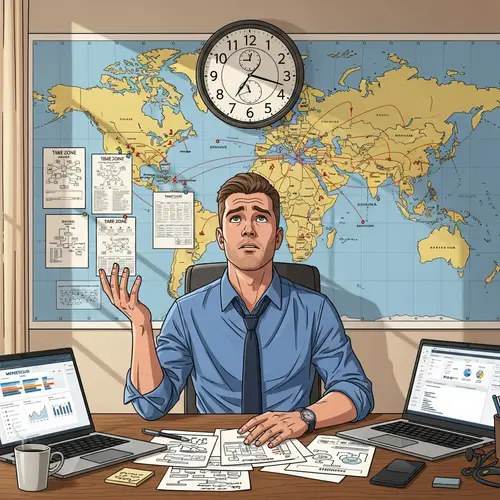 Global Time Zone Confusion: Businessman Setting Marketing Campaign